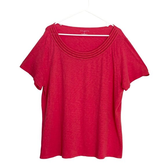 Talbots Womens Size 2X Red Short Sleeve Top With Crochet Trim Cotton/Modal Blend - Picture 1 of 4